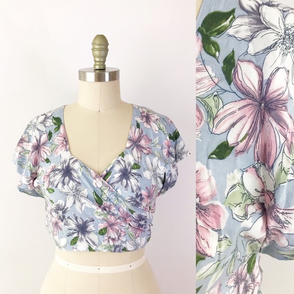 Collectif Tops - Modcloth Collectif Wrap Crop Top Blouse Floral L